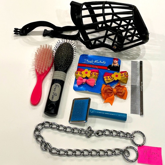 Petsmart Dog Doggy Bundle Muzzle Silver Chain Brushes Comb Bows Gently Used For Wheat Poshmark